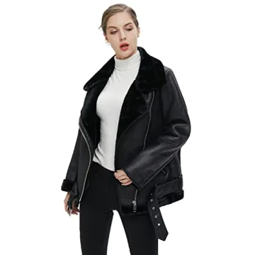 Buy LY VAREY Womens Faux Shearling Moto Jacket Online