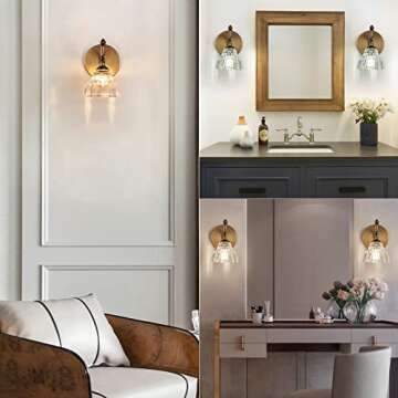 OFFDARKS Bathroom Vanity Lights Matte Brass Vintage Vanity Lighting Fixtures Over Mirror Wall Sconces Modern Wall Lights for Bedroom Dining Room Powder Room Living Room Stair Corner