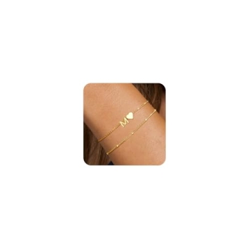 ZOERAY Dainty Initial Heart Bracelets for Women Trendy 18K Gold Plated Charm Bracelet for Teens Pers...