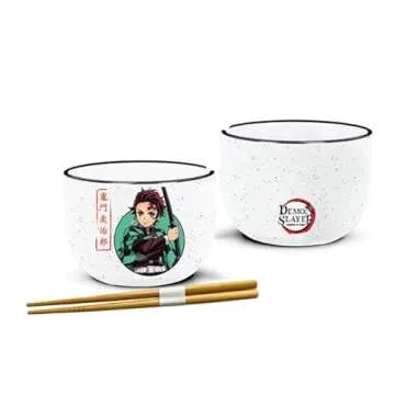Demon Slayer Tanjiro Kamado Japanese Ceramic Dinnerware Set | Includes 16-Ounce Ramen Noodle Bowl an...