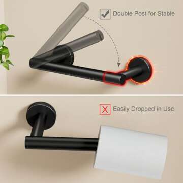 POKIM Black Toilet Paper Holder - Metal Bathroom Flexible Pivoting Tissue Handle on Wall Mounted, SUS 304 Stainless Steel Adjustable TP Large Mega Roll Holder for Wooden Cabinet Classic Matte