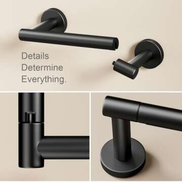 POKIM Black Toilet Paper Holder - Metal Bathroom Flexible Pivoting Tissue Handle on Wall Mounted, SUS 304 Stainless Steel Adjustable TP Large Mega Roll Holder for Wooden Cabinet Classic Matte