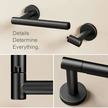 POKIM Black Toilet Paper Holder - Metal Bathroom Flexible Pivoting Tissue Handle on Wall Mounted, SUS 304 Stainless Steel Adjustable TP Large Mega Roll Holder for Wooden Cabinet Classic Matte