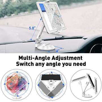 AboveTEK iPad Suction Mount, Phone Tablet Stand Holder with Suction Cup Fits 4"-11" Tablet/Phone/iPad Mini/iPad Air, Sticky iPad Mount on Window Bathroom Mirror, for Car Truck Windshield Boat (White)