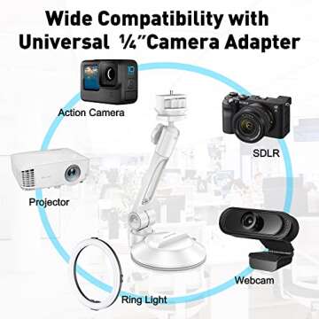 AboveTEK iPad Suction Mount, Phone Tablet Stand Holder with Suction Cup Fits 4"-11" Tablet/Phone/iPad Mini/iPad Air, Sticky iPad Mount on Window Bathroom Mirror, for Car Truck Windshield Boat (White)