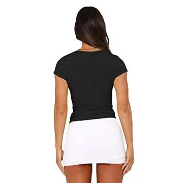 WPNAKS Short Sleeve Basic Crop Top for Women Going Out Slim Fitted Crew Neck T Shirts Solid Summer Baby Tee (as1, Alpha, l, Regular, Regular, B Black)