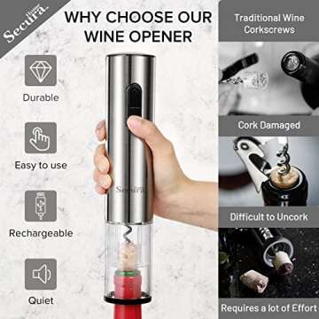 Secura Electric Wine Opener Set - 5-in-1 Rechargeable Gift for Wine Lovers