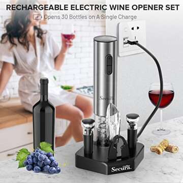 Secura Electric Wine Opener Set, Rechargeable & Stylish