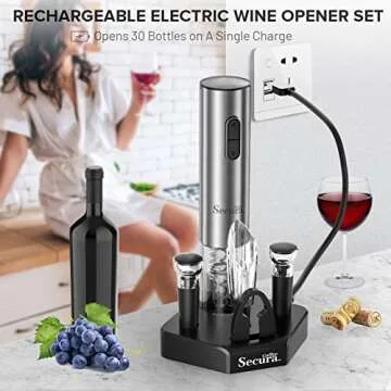 Secura Electric Wine Opener Set, Rechargeable & Stylish