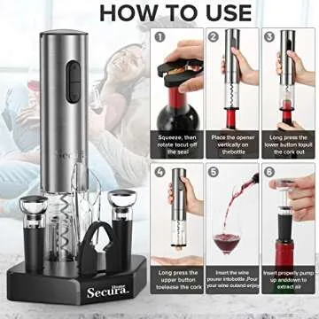 Secura Electric Wine Opener Set, Rechargeable & Stylish