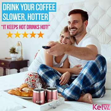 KelvZ 2 Pack Insulated Wine Tumbler with Lid | 12 oz Stemless Wine Glasses | 18/8 Stainless Steel Tumbler for Wine and Hot Drinks | Double Wall Vacuum Insulated Tumbler Wine Glass Set (Rose Gold)
