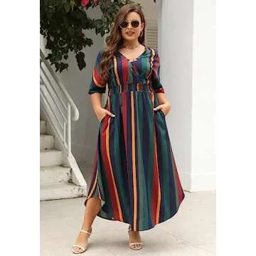 Nemidor Plus Size Boho Print Maxi Dress with Pockets