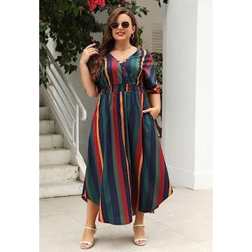 Nemidor Plus Size Boho Print Maxi Dress with Pockets