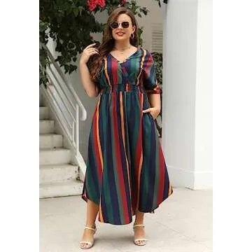 Nemidor Plus Size Boho Print Maxi Dress with Pockets