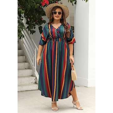 Nemidor Plus Size Boho Print Maxi Dress with Pockets