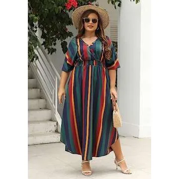 Nemidor Plus Size Boho Print Maxi Dress with Pockets