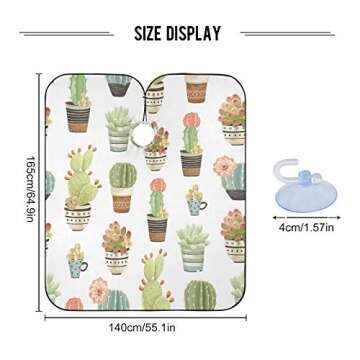 Blueangle Fresh Succulent Cactus Salon Barber Cape for Men and Women Hairdressing, Waterproof Adjustable Snap Closure Apron Hair Cutting Capes for Home Use, 55x65 Inch