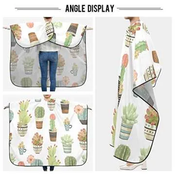 Blueangle Fresh Succulent Cactus Salon Barber Cape for Men and Women Hairdressing, Waterproof Adjustable Snap Closure Apron Hair Cutting Capes for Home Use, 55x65 Inch