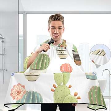 Blueangle Fresh Succulent Cactus Salon Barber Cape for Men and Women Hairdressing, Waterproof Adjustable Snap Closure Apron Hair Cutting Capes for Home Use, 55x65 Inch