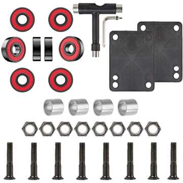 AXDT Skateboard Wheels Set,Include Skateboard Trucks, Skateboard Wheels 52mm, Skateboard Bearings, Skateboard Pads, Skateboard Hardware 1" (Black Truck & Black Wheel)