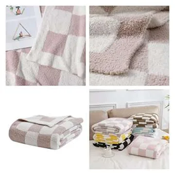 DOOWELL Checkered Blanket Throw Soft Knit Blanket with Checkerboard Grid Pattern for Couch Sofa Bed Camping Travel Gift (Cream, 50"x60")