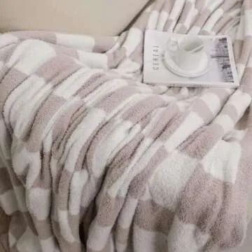 DOOWELL Checkered Blanket Throw Soft Knit Blanket with Checkerboard Grid Pattern for Couch Sofa Bed Camping Travel Gift (Cream, 50"x60")