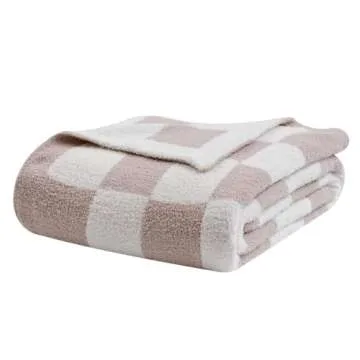 DOOWELL Checkered Blanket Throw Soft Knit Blanket with Checkerboard Grid Pattern for Couch Sofa Bed Camping Travel Gift (Cream, 50"x60")