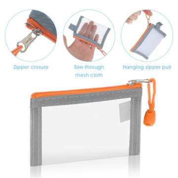 WLLHYF 5 Pack Mini Zipper Mesh Bags 3 x 4.5 Inch Nylon Makeup Organizer Portable Travel Cosmetic Pouch Kit Beauty Accessories Holder Bag (grey)