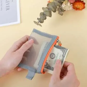 WLLHYF 5 Pack Mini Zipper Mesh Bags 3 x 4.5 Inch Nylon Makeup Organizer Portable Travel Cosmetic Pouch Kit Beauty Accessories Holder Bag (grey)