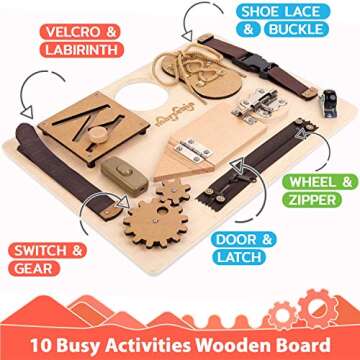 marsebia Montessori Busy Board for Toddlers - Activity Board for Fine Motor Skills, 3 Years Travel T...