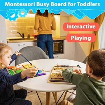 marsebia Montessori Busy Board for Toddlers - Activity Board for Fine Motor Skills, 3 Years Travel Toy with Basic Life Skills Activities - Wooden Sensory Toy for Boys & Girls, Natural Colors