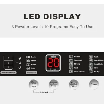 Portable Washing Machine with 10 Programs & LED Display