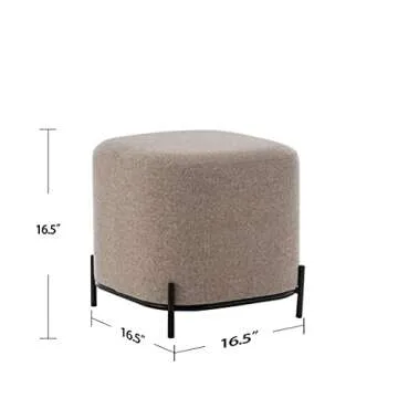 Wovenbyrd Modern Square Ottoman Footstool with Metal Base Legs, 17-Inch by 17-Inch, Light Brown Fabric