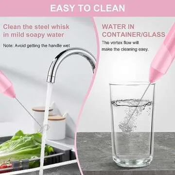 Double Whisk Milk Frother, Handheld Electric Blender stick, Drink Mixer with Food Grade Stainless Steel Stirrer, Battery Operated Foam Maker for Coffee, Cappuccino, Matcha,Hot Chocolate Latte, in Pink