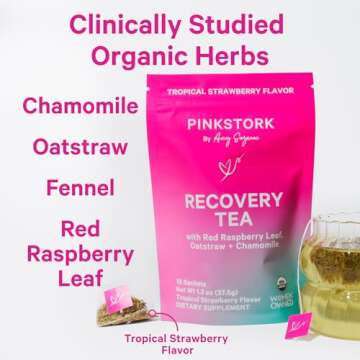 Pink Stork Postpartum Recovery Herbal Tea, Organic Red Raspberry Leaf with Chamomile, Hormone Balanc...