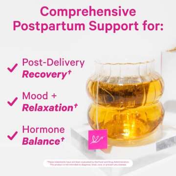 Pink Stork Postpartum Recovery Herbal Tea, Organic Red Raspberry Leaf with Chamomile, Hormone Balance for Women After Labor and Delivery, Strawberry Passion, Hot or Iced, Caffeine-Free, 15 Sachets