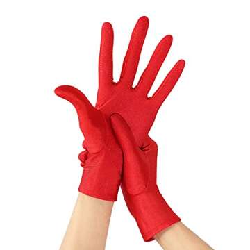Womens Red Gloves Short Satin Stretchy Gloves Wrist Length Dancing Gloves Bridal Gown Gloves for 192...