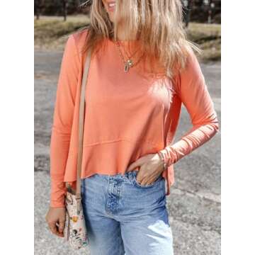 Dokotoo Womens Tops Long Sleeve Shirts for Women Workout Tops for Women Fall Fashion Clothes 2024 Athletic Running Crop Tops Going Out Tops Tshirts T Shirts for Women Pink