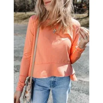 Dokotoo Womens Tops Long Sleeve Shirts for Women Workout Tops for Women Fall Fashion Clothes 2024 Athletic Running Crop Tops Going Out Tops Tshirts T Shirts for Women Pink