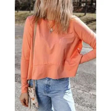 Dokotoo Womens Tops Long Sleeve Shirts for Women Workout Tops for Women Fall Fashion Clothes 2024 Athletic Running Crop Tops Going Out Tops Tshirts T Shirts for Women Pink