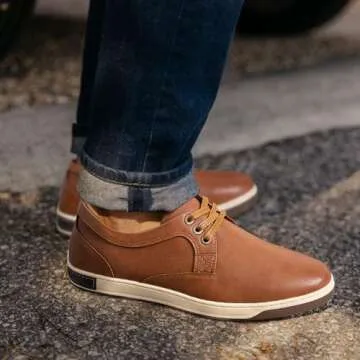 Jousen Men's Casual Shoes Memory Foam Mens Fashion Sneakers 3 Eyelets Business Dress Sneaker (A81Q06 Yellow Brown 10)