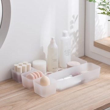Poeland 5 Pcs Drawer Organizer Tray Storage Box for Bedroom Nightstand Drawer Dresser Bathroom Kitchen Drawer, Frosted
