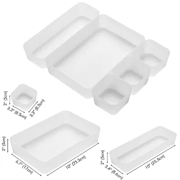 Poeland 5 Pcs Drawer Organizer Tray Storage Box for Bedroom Nightstand Drawer Dresser Bathroom Kitchen Drawer, Frosted