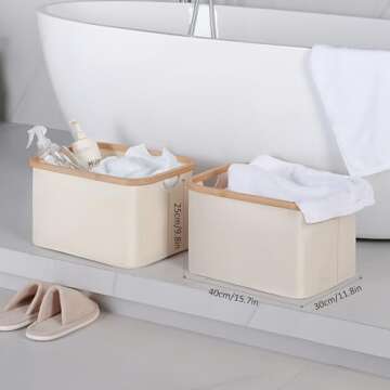 iEGrow 2-Pack Storage Baskets, Rectangle Closet Storage With Bamboo Handles,Collapsible Storage Bins...