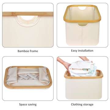 iEGrow 2-Pack Storage Baskets, Rectangle Closet Storage With Bamboo Handles,Collapsible Storage Bins for Organizing Toys, Books Towels,Beige(15.7 x 11.8 x 9.8 inches)