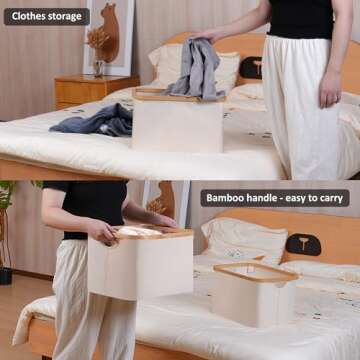 iEGrow 2-Pack Storage Baskets, Rectangle Closet Storage With Bamboo Handles,Collapsible Storage Bins for Organizing Toys, Books Towels,Beige(15.7 x 11.8 x 9.8 inches)