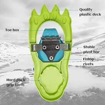 G2 16 Inch Kids Snowshoes Set with Trekking Poles, Snow Baskets, Storage Bag, Fast Ratchet Binding Design, for Child Youth Boys and Girls (Green)