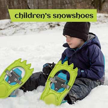 G2 16 Inch Kids Snowshoes Set with Trekking Poles, Snow Baskets, Storage Bag, Fast Ratchet Binding Design, for Child Youth Boys and Girls (Green)