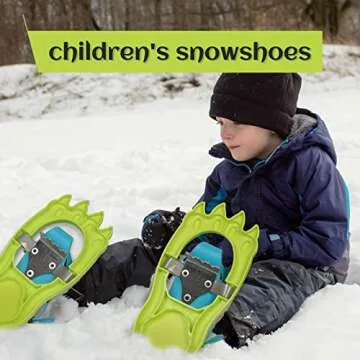 G2 16 Inch Kids Snowshoes Set with Trekking Poles, Snow Baskets, Storage Bag, Fast Ratchet Binding Design, for Child Youth Boys and Girls (Green)