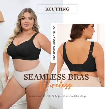 Xcutting Women's Bras T-Shirt Bra Wirefree Bras for Women Full Coverage No Underwire Everyday Bras Comfortable Bras for Sagging Breasts(Black,Medium)